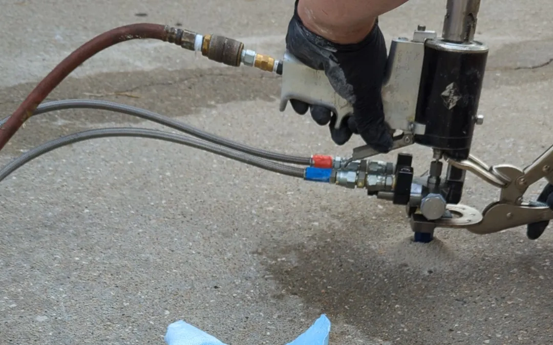 Polyurethane concrete leveling work in progress